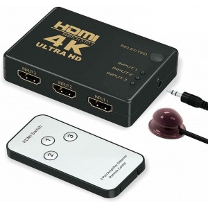 HDMI Switch 4K Ultra HD Switch 3 port Input 1 Output avec télécommande